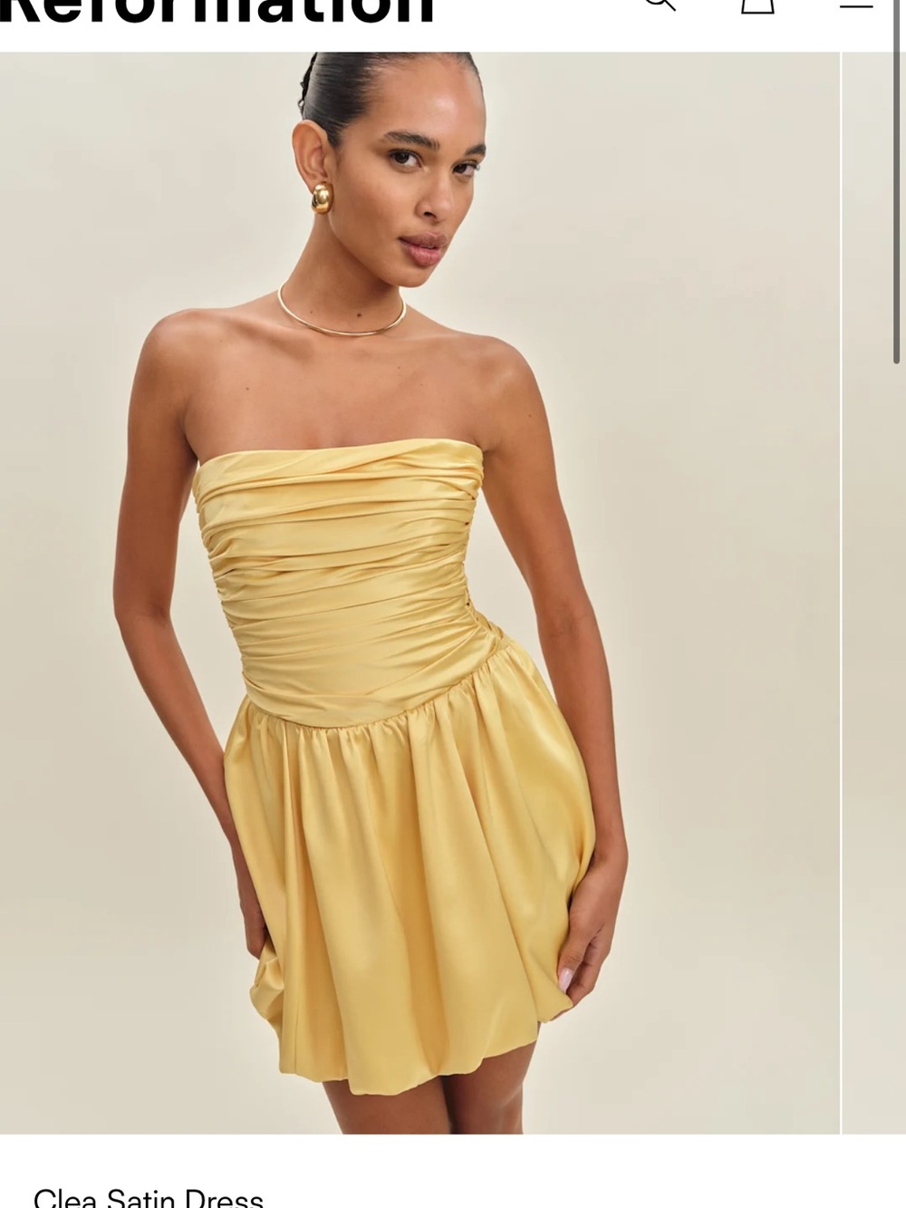 Reformation Strapless Satin Mini Dress in Butter Yellow